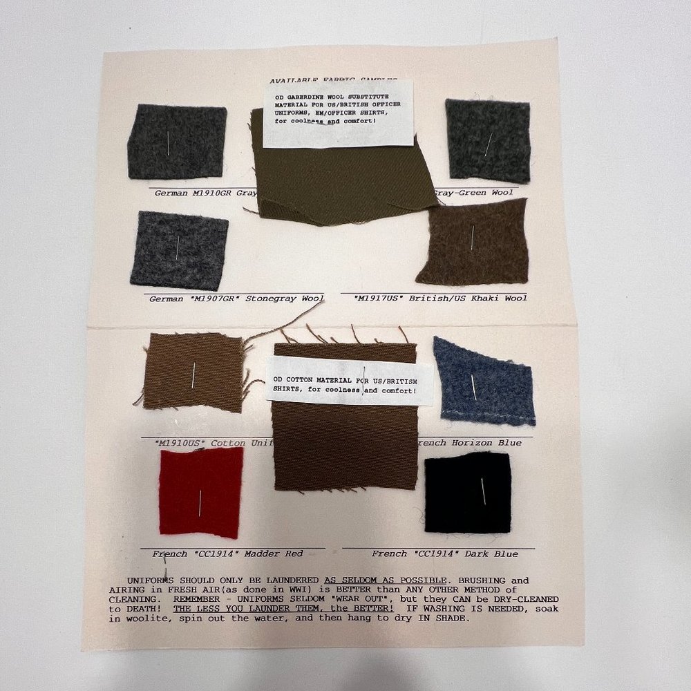 WWI Reenactor Uniform Fabric Samples Great War Militaria